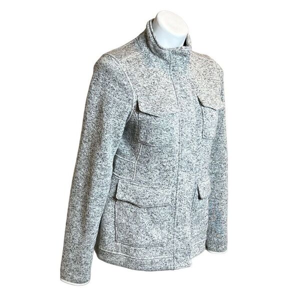 Eddie  Bauer heathered gray full zip 4 pocket fleece jacket size M - Picture 2 of 16